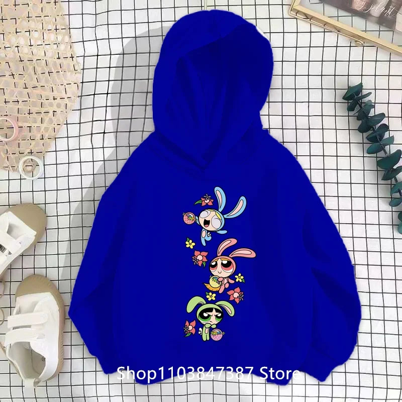 Kawaii Anime Powerpuff Cute Girls Hoodie Sweatshirt boy girl Spring Autumn Pullovers Harajujku Powerpuff Kids Anime Clothes