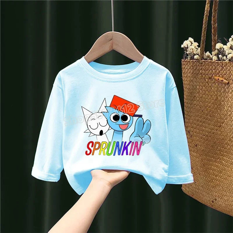 Sprunki Children T-shirt Incredibox Cotton Tees Spring Long Sleeve Base Coat Leisure Wear Bos Girl Cute Cartoon Top Kids Clothes