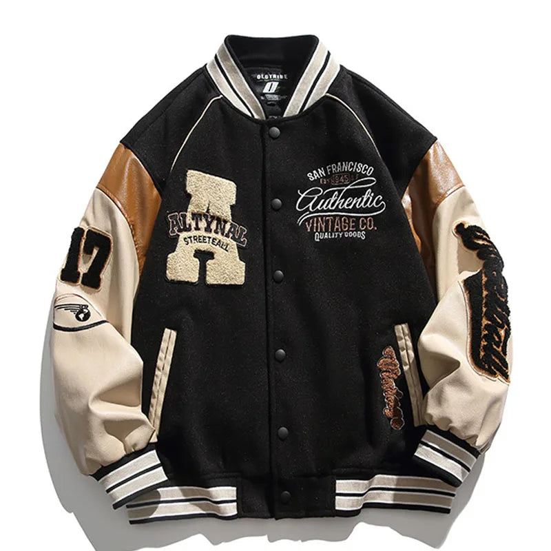 Streetwear Vintage Patchwork Baseball bomber student style jacket men collage jacket men  american vintage jacket