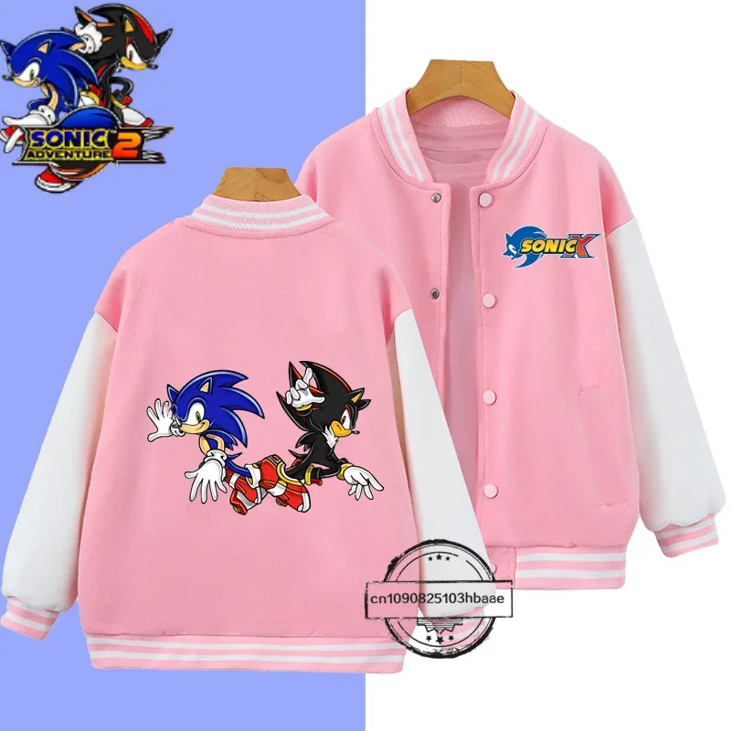 2024 Fashion Boys Nintendo Series Baseball uniform Sonic 1-14 year old girls Coat Cartoon Print Spring and Autumn Jacket