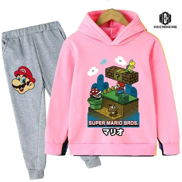 Super Mario Clothing Children's Casual Sweatshirt Suit Boy's Tracksuit Children's Sports Suit Hoodie Top + Pants 2 Piece Suit