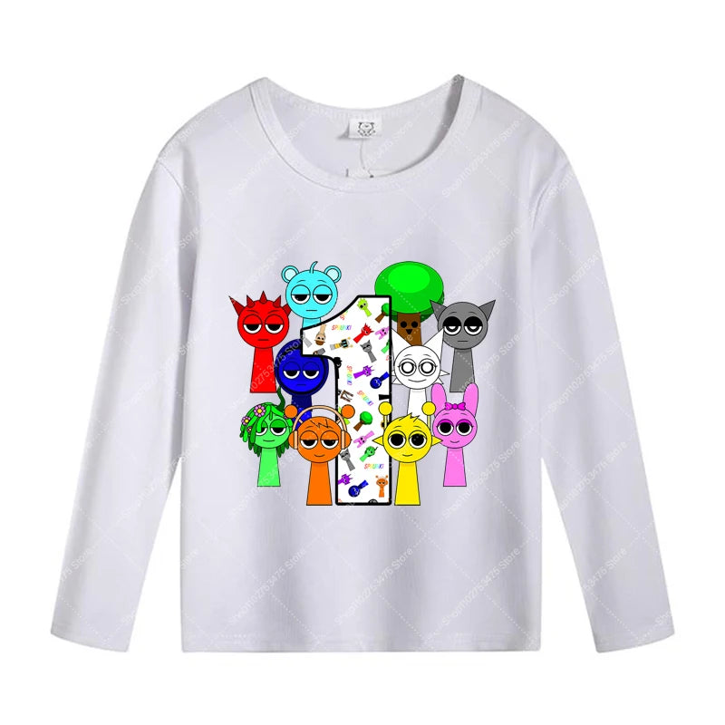 Sprunki Kids Long Sleeve T-shirt Boy Anime Printed Tops Girl Cartoon Cute Pullover Autumn Children Fashion Casual Clothing Gifts