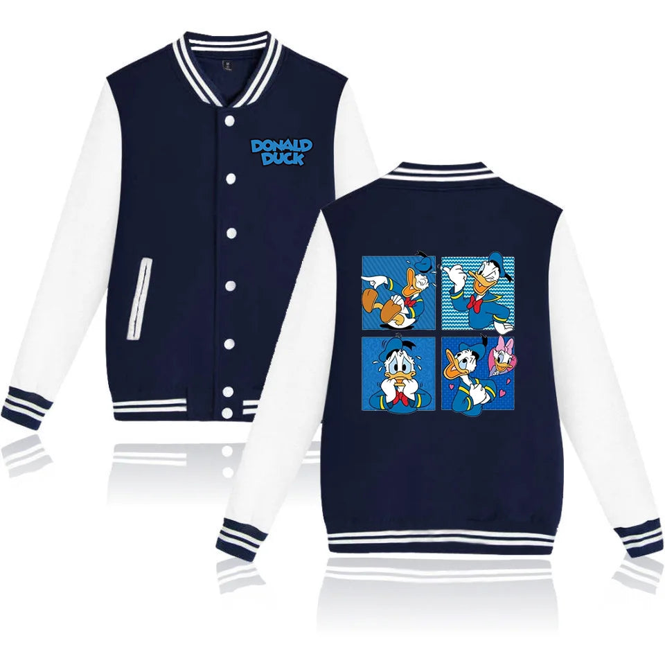 Donald Duck Bomber Jacket Women Men Autumn Baseball Jacket Coat Cartoon Kid Streetwear Harajuku Bomber College Jacket