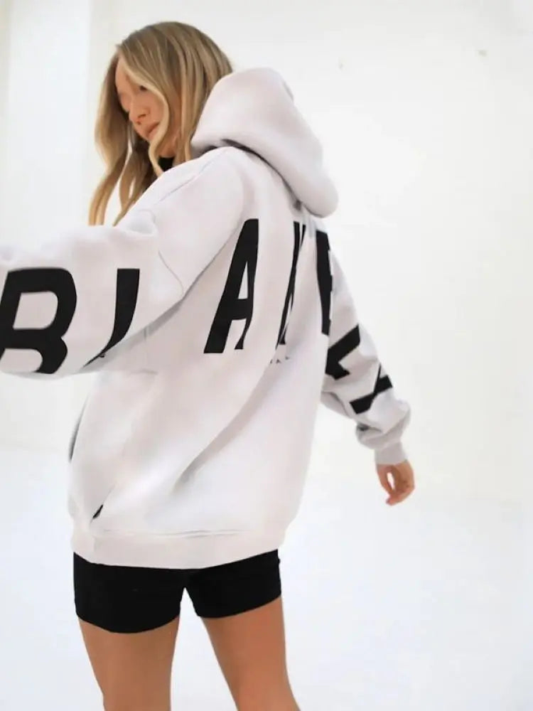 Letter Print Hoodies Women Fashion Long Sleeves Loose Hood Shirt High Street Winter Autumn Female Sweatshirts Casual Y2K Clothes