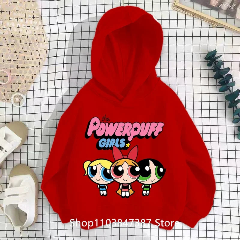 Kawaii Anime Powerpuff Cute Girls Hoodie Sweatshirt boy girl Spring Autumn Pullovers Harajujku Powerpuff Kids Anime Clothes