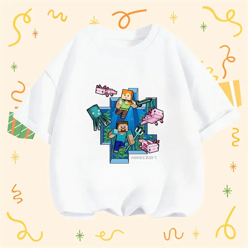 Minecraft New Summer Kids Clothes For Children Kawaii Cartoon Printed Baby Tops Cute Boys Girls Short Sleeves T-shirts