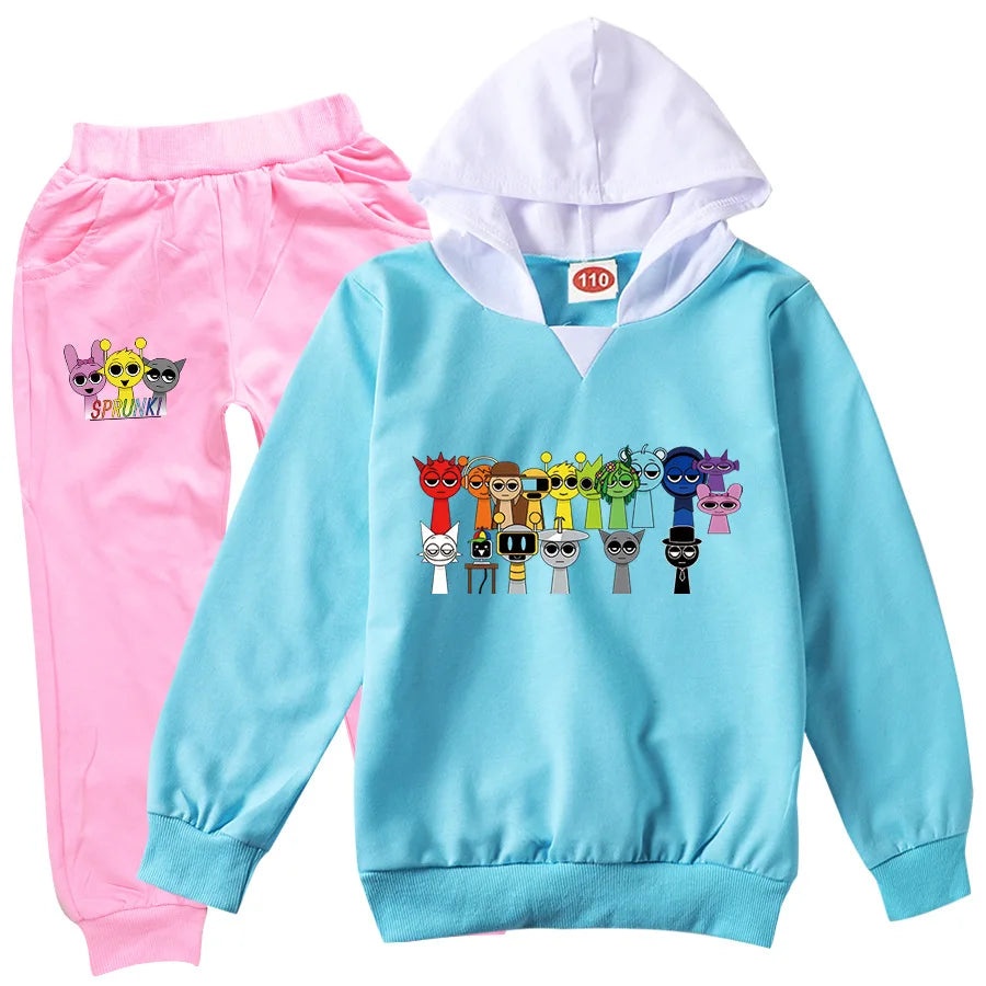 Children Clothing Boys Cute Sprunki Tracksuits Kids Cartoon Print Sport Suits Girls Hoodies Long Sleeve Tops+Pants 2pcs Sets