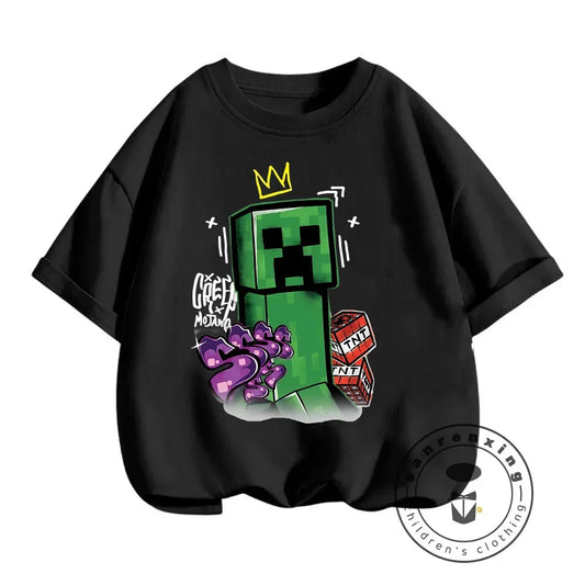 2024 Summer Minecraft Print Children Cotton T Shirts Cartoon Game Boys Girls Clothes Kids T-shirt Clothes For 3-13Y