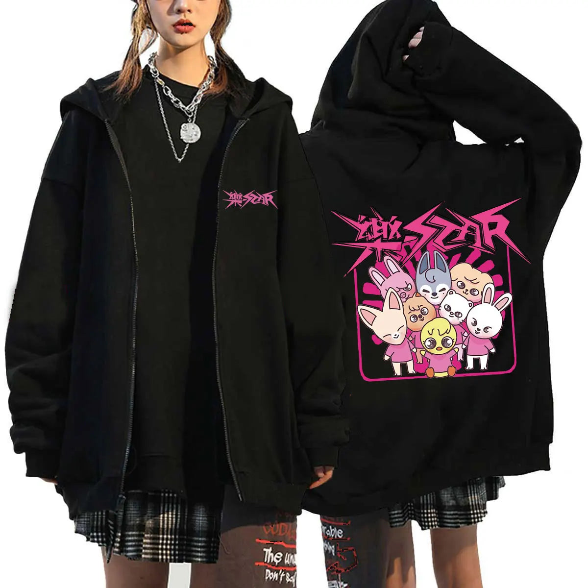 straykids Hoodie Men Long Sleeve Loose Jacket Coats Harajuku Casual Gothic Hooded Sweatshirt Y2K Streetwear