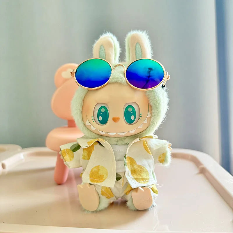 Original Second Generation Labubu Monster Have A Seat Series Beach Glasses Set Ornaments Only Clothes Cute Doll Toy Gift