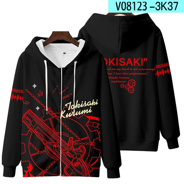 2023 Anime Date A Live Girl Tokisaki Kurumi Nightmare Women Men zip up Sweatshirts y2k Harajuku Boys girl kids Jackets  Hoodies