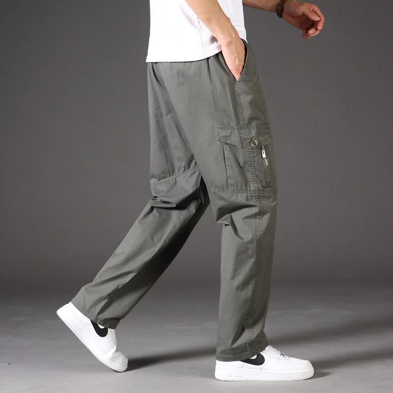 Spring Autumn Mens Cargo Pants Casual Sweatpants Relaxed Fit Cotton Pants American Style Large Size Sports Outdoor Pants