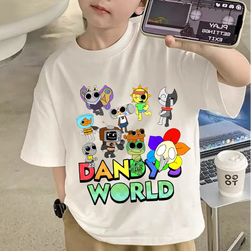 Dandy's World Print T Shirt For Kids Boy 2025 New Fashion Dandys World Anime Short Sleeve Tshirt Y2k Tops Toddler Girls Clothes