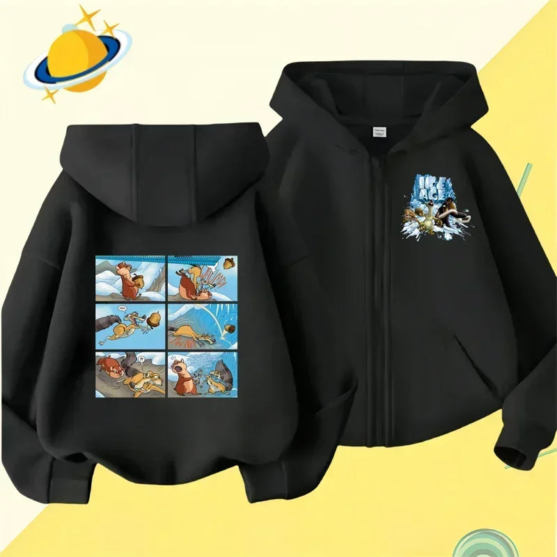 Ice Age Movie Kids Zipper Hoodie Cartoon print Autumn Winter Long sleeve sweatshirt Anime Mammoth boys girls costumes