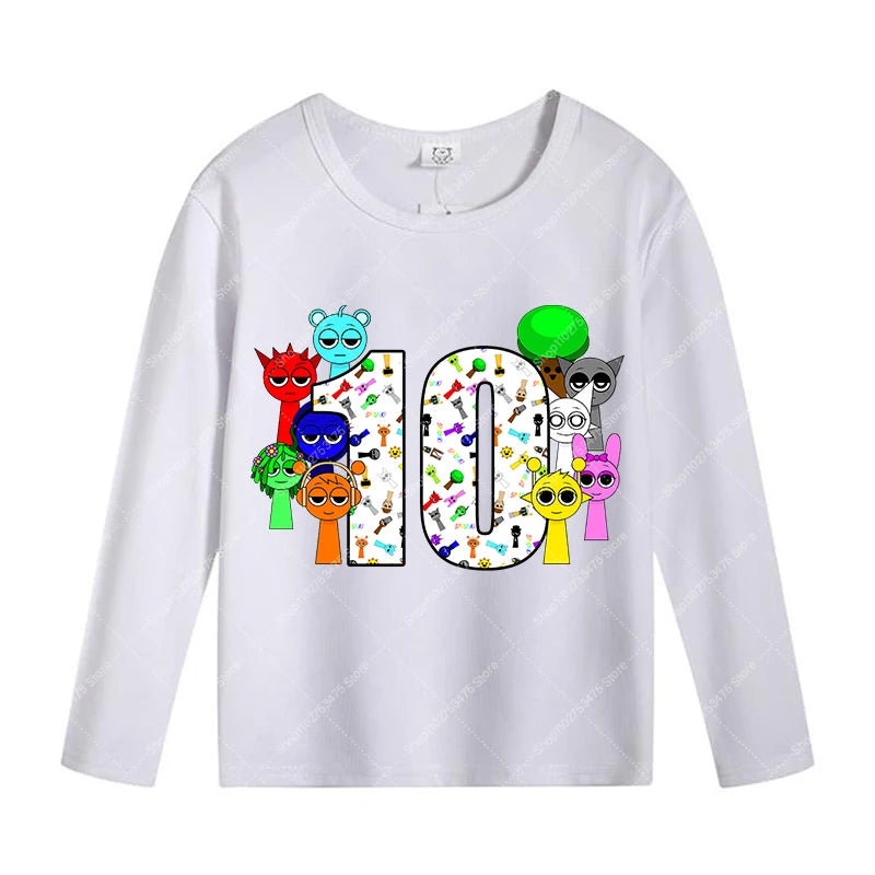 Sprunki Kids Long Sleeve T-shirt Boy Anime Printed Tops Girl Cartoon Cute Pullover Autumn Children Fashion Casual Clothing Gifts