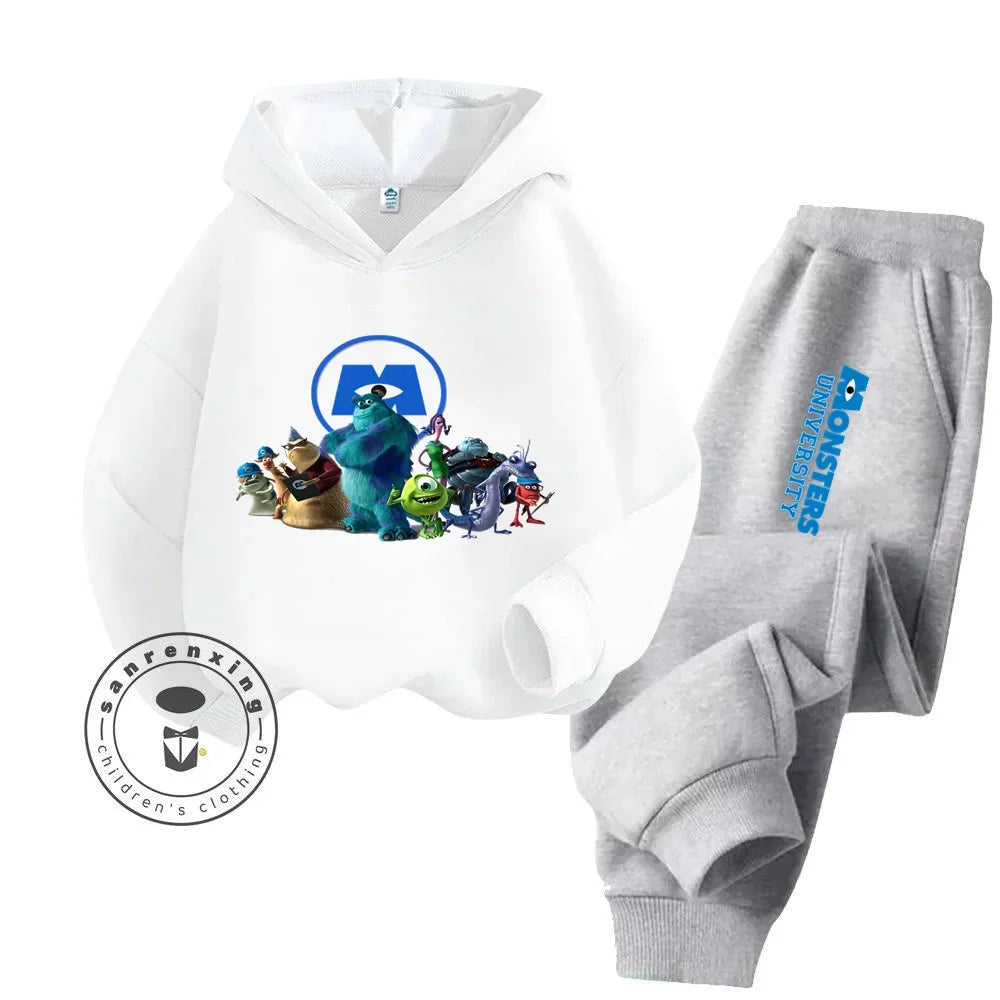 Casual Coziness Long Sleeve Sets That Are Loose Elastic and Perfectly Comfortable for Boys Girls Monsters Inc Cartoon Hoodie Set