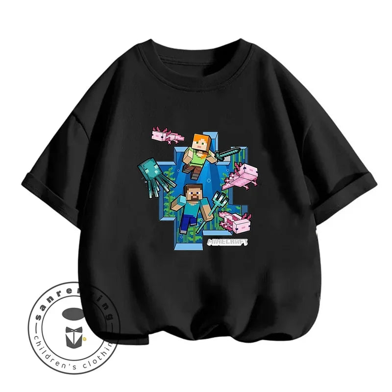 Minecraft New Summer Kids Clothes For Children Kawaii Cartoon Printed Baby Tops Cute Boys Girls Short Sleeves T-shirts