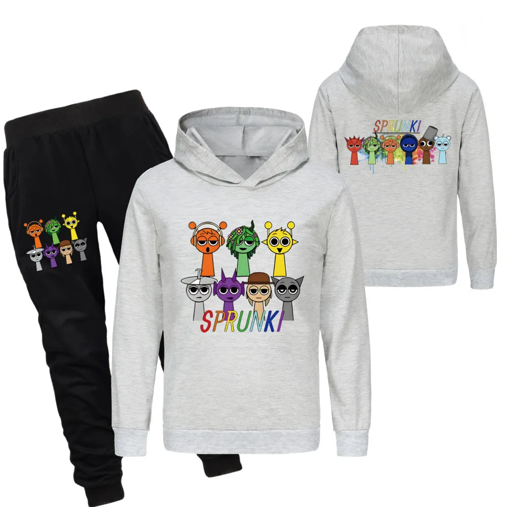 Sprunki Clothing Set Kids Game Incredibox Hoodies Jogger Pants Tracksuit Girls Hooded Tops Children Coat Baby Boys Streetwear