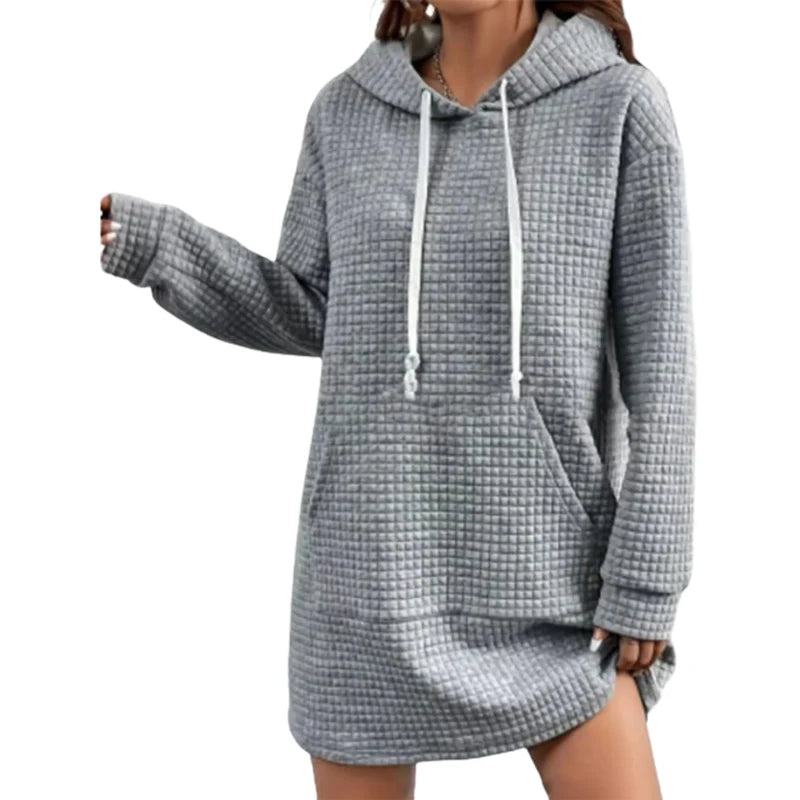 Fabric Drawstring Hoodie Female Casual Long Outerwear