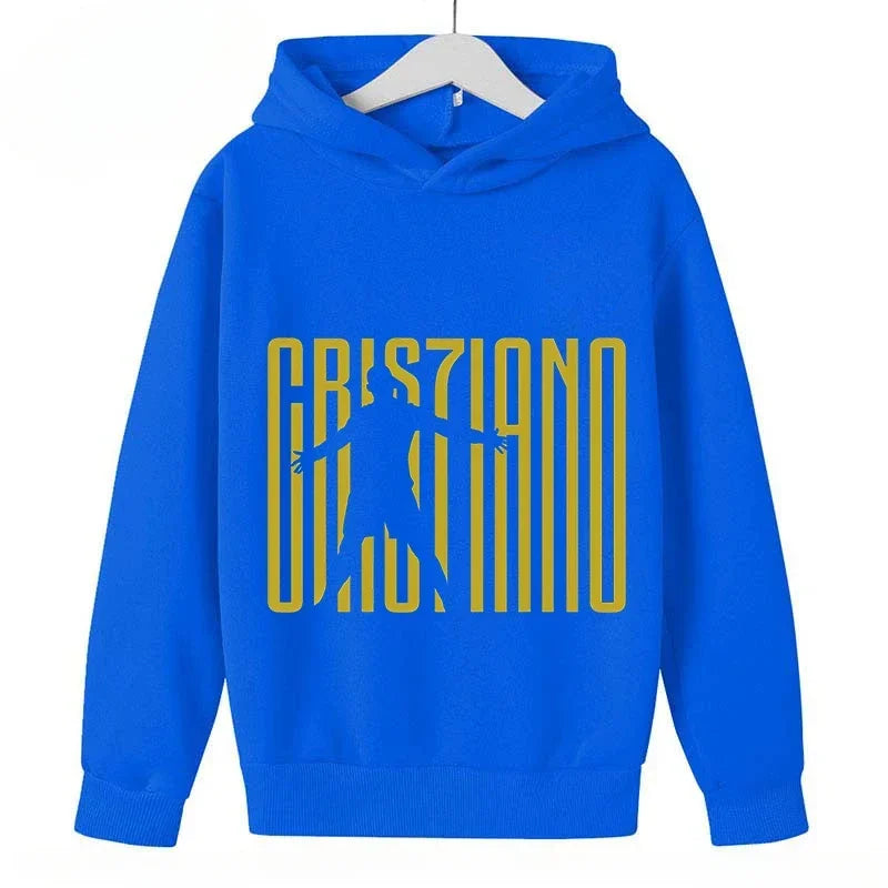 Children's Plus Hoodies Autumn and Winter Kid Pullover Blue Top for Boys Girls Ronaldo Avatar Printed Sweatshirt Baby Clothes