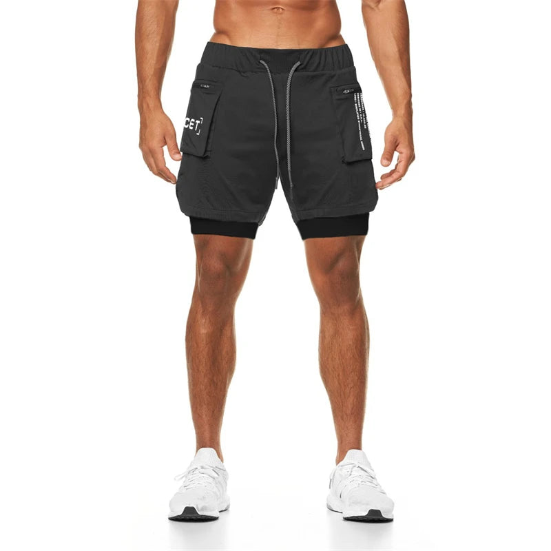 Men Sportswear Double-deck Running Shorts 2 In 1 Summer Short Pants