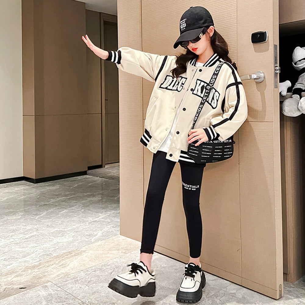 Spring Fall New Girls Baseball Jacket Fashion Splicing Teen Kids Outerwear Loose Casual School Children Clothing 10 12 14 Years