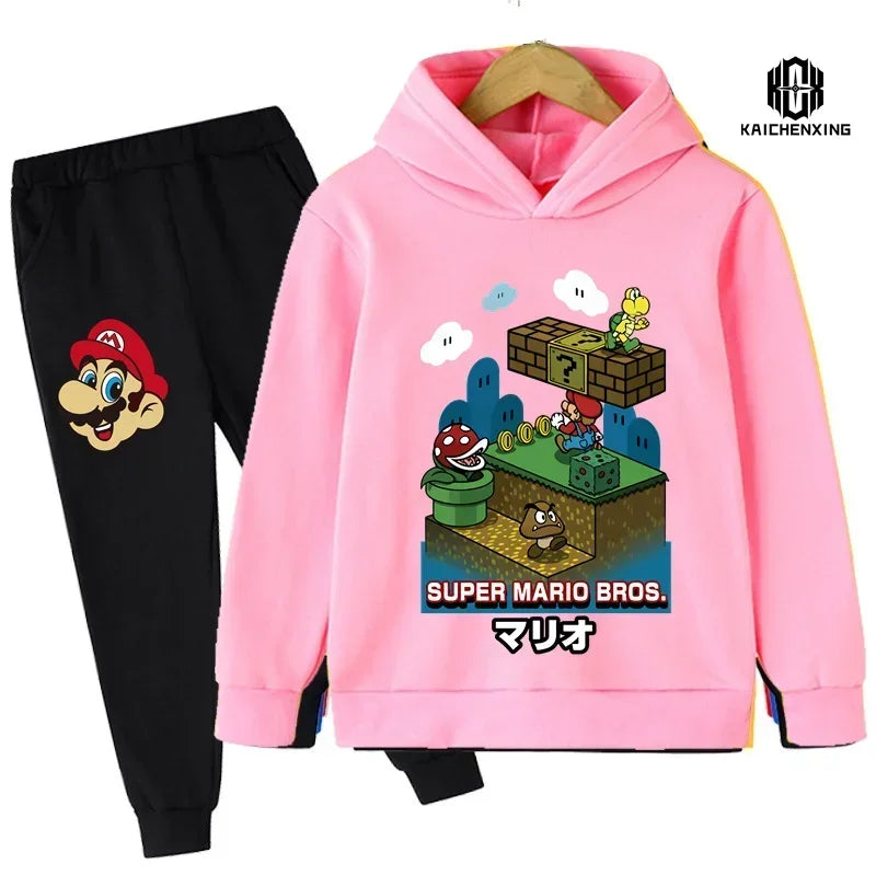 Super Mario Clothing Children's Casual Sweatshirt Suit Boy's Tracksuit Children's Sports Suit Hoodie Top + Pants 2 Piece Suit