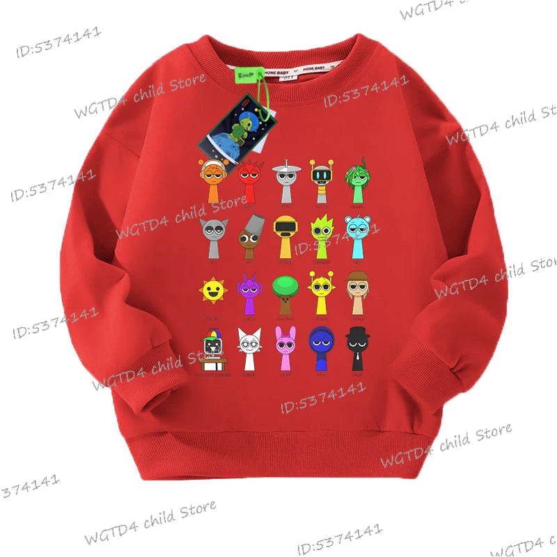 Fashion Boys Girls Cute Sprunki Sweatshirt Autumn Winter Funny Incredibox Game Figure Trend Long Sleeve Pullover Kids Sportswear