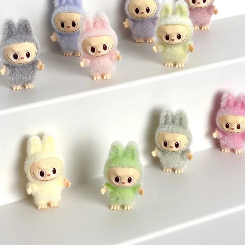 10pcs Mini Labubu Doll Flocking Vinyl Baby Kawaii Pendant Accessories Ornaments Desktop Decoration Collect Toy Children Gift