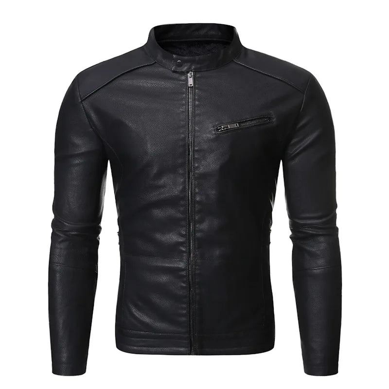 New Men's Motorcycle Jacket Autumn and Winter Stand Collar Windproof Versatile Men's Washed PU Leather Jacket Men Clothing