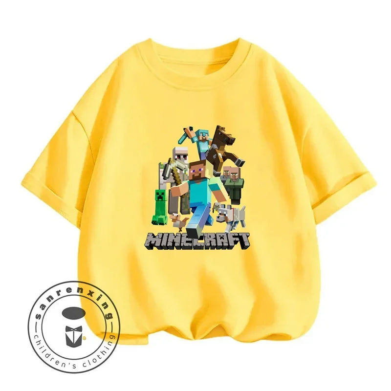 Minecraft Cartoon Printed Kids Summer Boy Girl T-shirt Solid Cotton Breathable Teenager Short Children TShirt For 3-10T Top