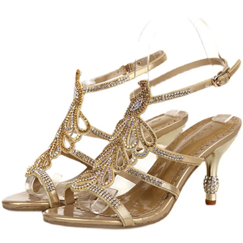 Summer High Heel Sandals Women's Sexy Thin Heel Rhinestone Banquet