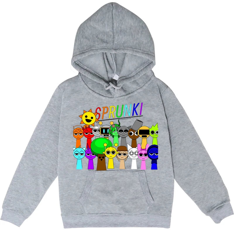 Sprunki Hoodie Boys Girls Funny Game Hoodie Spring Hooded Sweatshirts Children's Clothing Cartoon Print Hoodies Kids Casual Tops