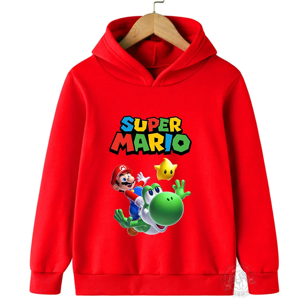 Autumn/Winter Children's Pullover with Plush Hoodie Sweater Student Baby Mario Cartoon Pattern Casual Sweater