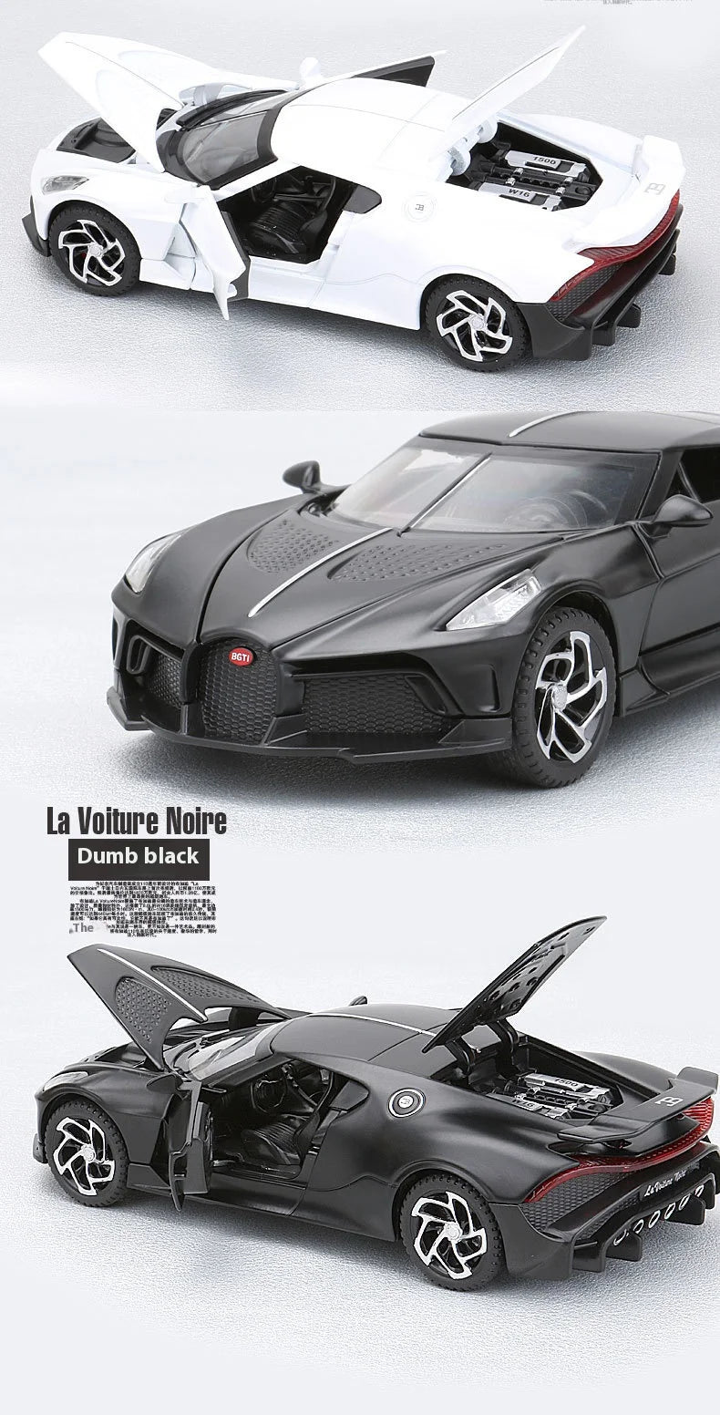 1:32 Bugatti La Voiture Noire Sports Car Alloy Diecast Simulation Metal Model Sound & Light Pull Back Toy Collection Kids Toys