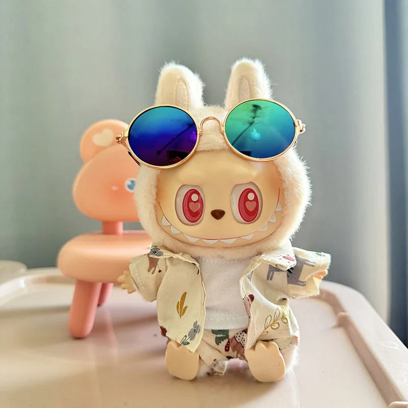 Original Second Generation Labubu Monster Have A Seat Series Beach Glasses Set Ornaments Only Clothes Cute Doll Toy Gift