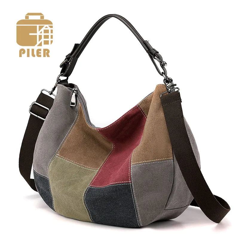 2024 Patchwork Canvas Handbag Women Large Capacity Shopping Tote Bag