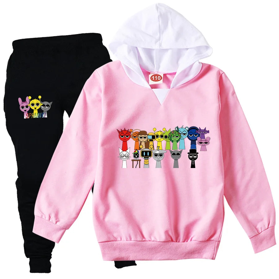 Children Clothing Boys Cute Sprunki Tracksuits Kids Cartoon Print Sport Suits Girls Hoodies Long Sleeve Tops+Pants 2pcs Sets