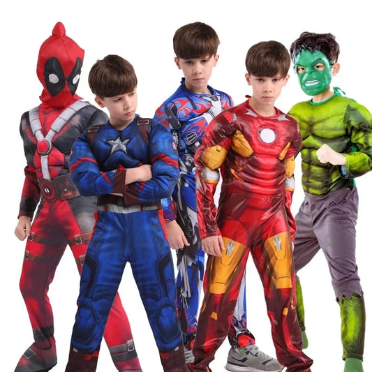 Superhelt Spider Man Captain America Iron Man Thor Hulk Batman Cosplay Kostume Muscle Bodysuit Jumpsuit til børn Halloween Party