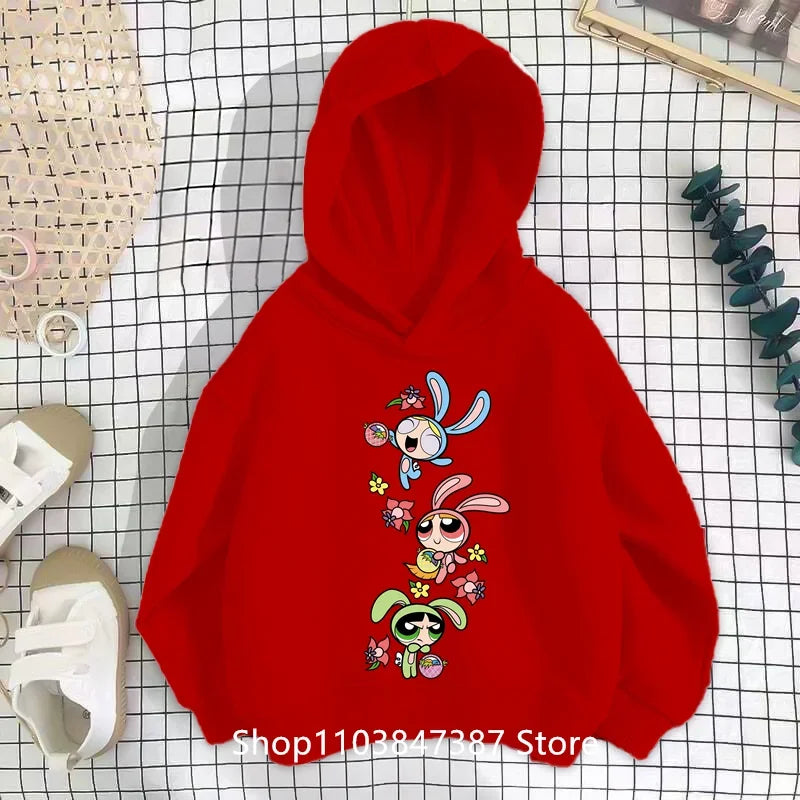 Kawaii Anime Powerpuff Cute Girls Hoodie Sweatshirt boy girl Spring Autumn Pullovers Harajujku Powerpuff Kids Anime Clothes