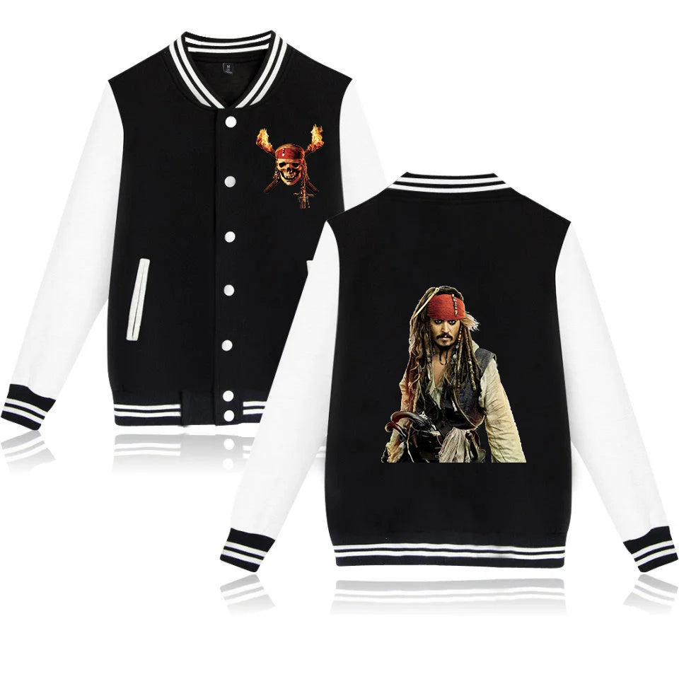 Disney Pirates Of The Caribbean Varsity Baseball Bomber Jacket Men Women Hip Hop Harajuku Jackets Kids Boys Girls Single Coats