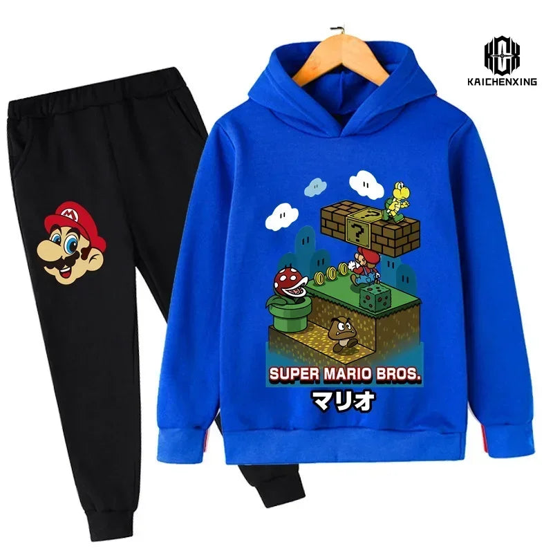 Super Mario Clothing Children's Casual Sweatshirt Suit Boy's Tracksuit Children's Sports Suit Hoodie Top + Pants 2 Piece Suit