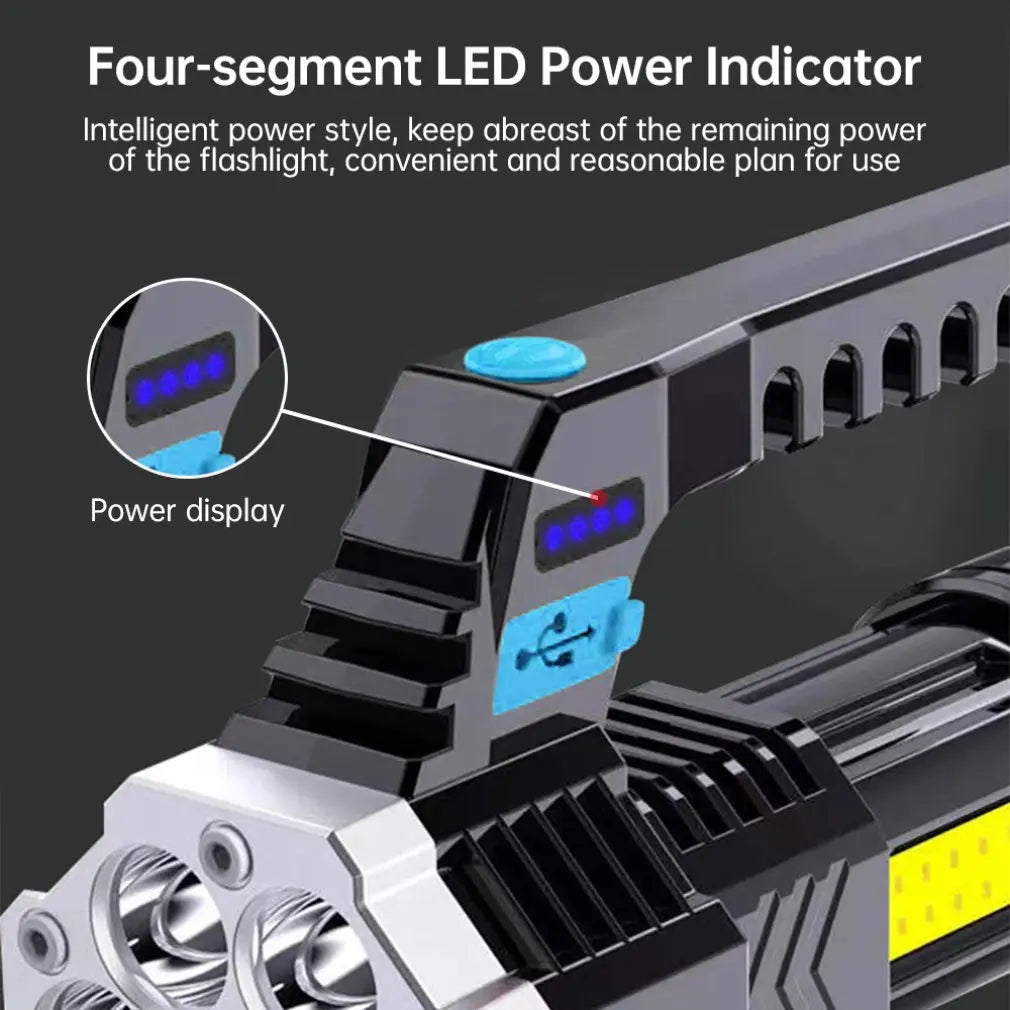 Solar High Power LED Flashlight Handheld Searchlights Outdoor Camping Hiking Emergencies USB Rechargeable Flashlight