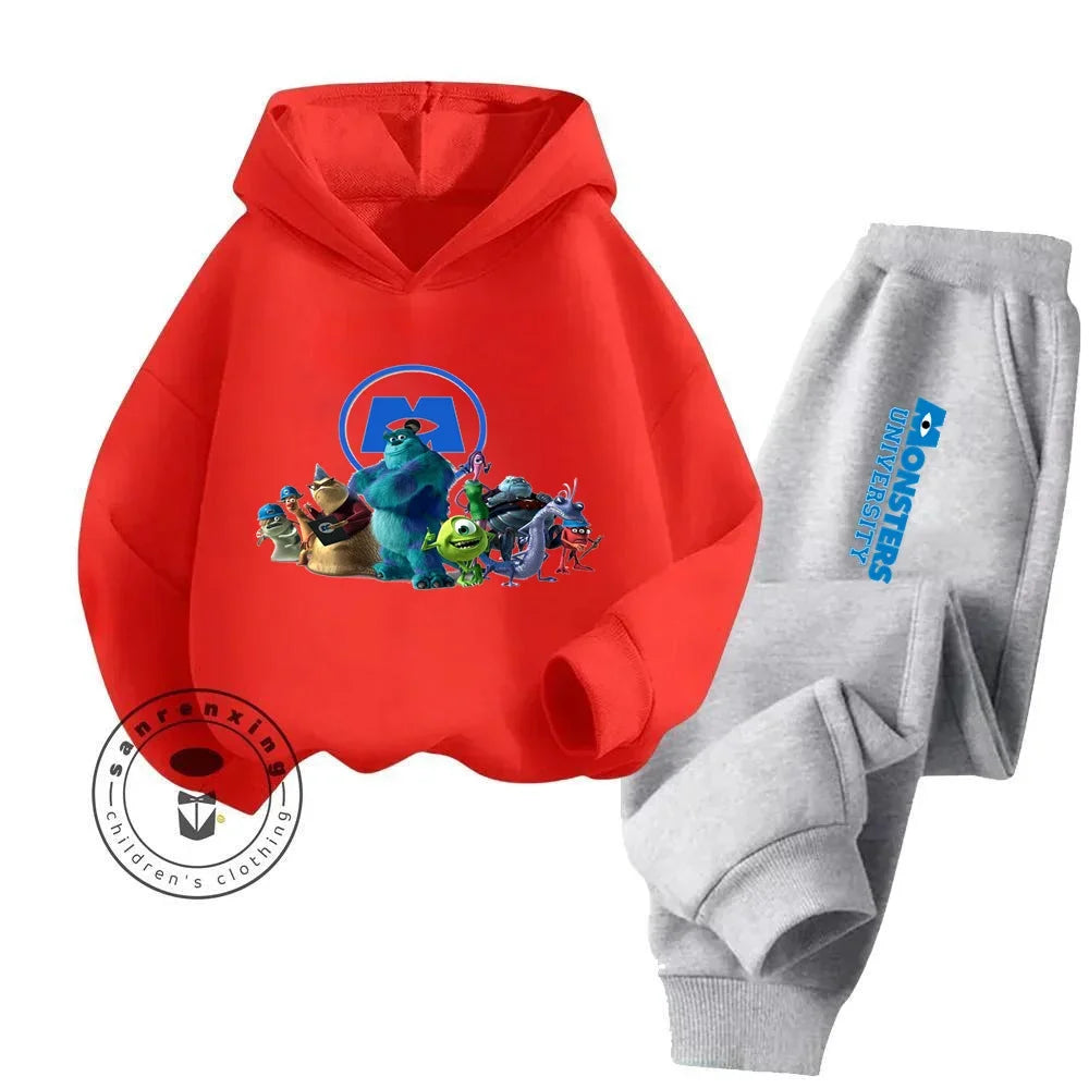 Casual Coziness Long Sleeve Sets That Are Loose Elastic and Perfectly Comfortable for Boys Girls Monsters Inc Cartoon Hoodie Set