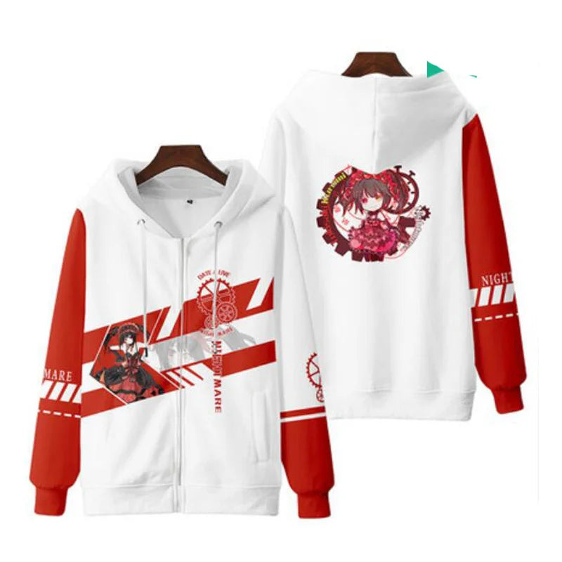 2023 Anime Date A Live Girl Tokisaki Kurumi Nightmare Women Men zip up Sweatshirts y2k Harajuku Boys girl kids Jackets  Hoodies