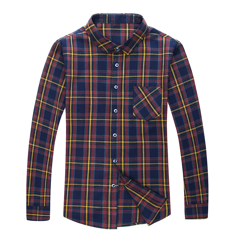 Spring Autumn Men's Fashion Long Sleeve Plaid Shirt Stylish