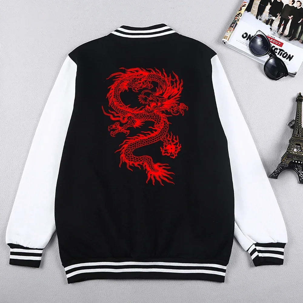 Personalized Red Dragon Pattern Men's Jackets Breathable Oversize Clothing Trendy Casual Autumn Streetwear Baseball Uniform