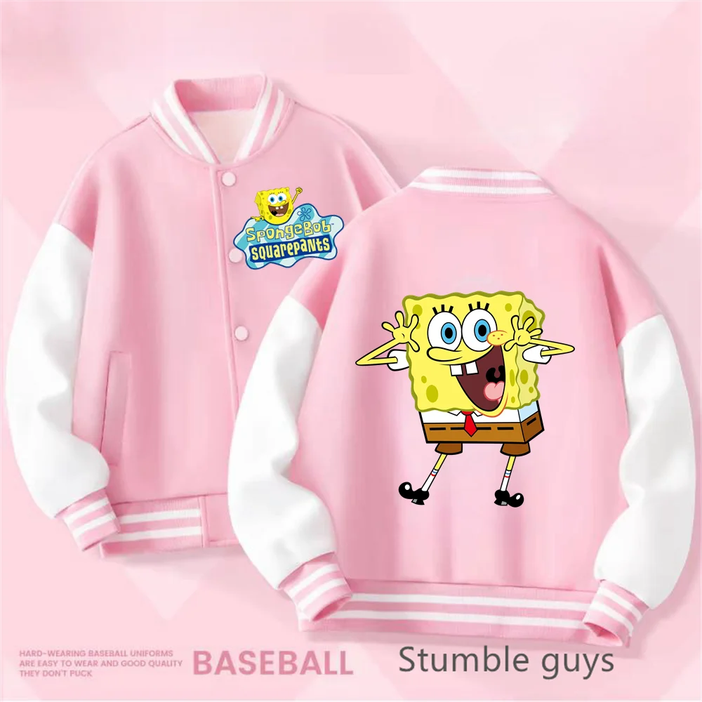 Kids Clothing 2-14 Years Old Baseball Uniform Boys Girls Fall/Winter Jacket SpongeBob SquarePants Print Thickened Warm Coat