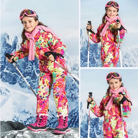 Children Ski Suit One Piece Girls Boys Warm Overalls Cotton outdoor sports Windproof Waterproof Double Boards Kids Snow Clothing