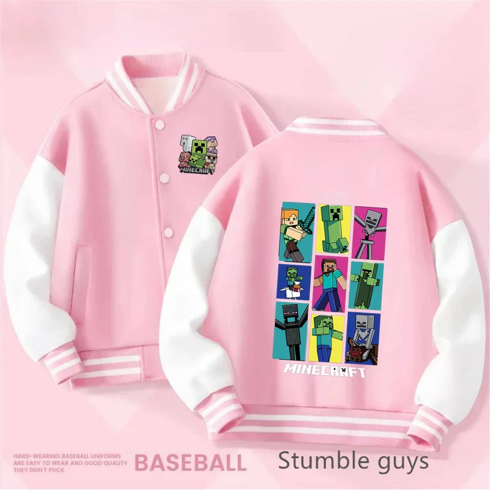 1-14 Year Old Birthday Gift Library Baseball Uniform Minecraft Cartoon Printed Boys and Girls Kawaii Fall and Winter Jacket